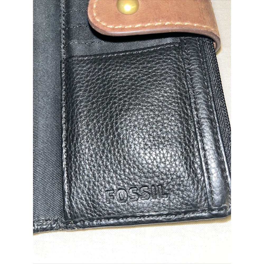 Fossil Leather Wallet Black Brown Clutch Pouch Card Organizer Pebble Bifold - Picture 9 of 11